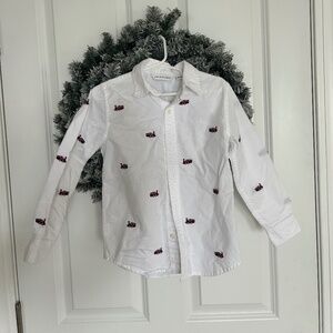 Janie and Jack embroidered Christmas train button up dress shirt